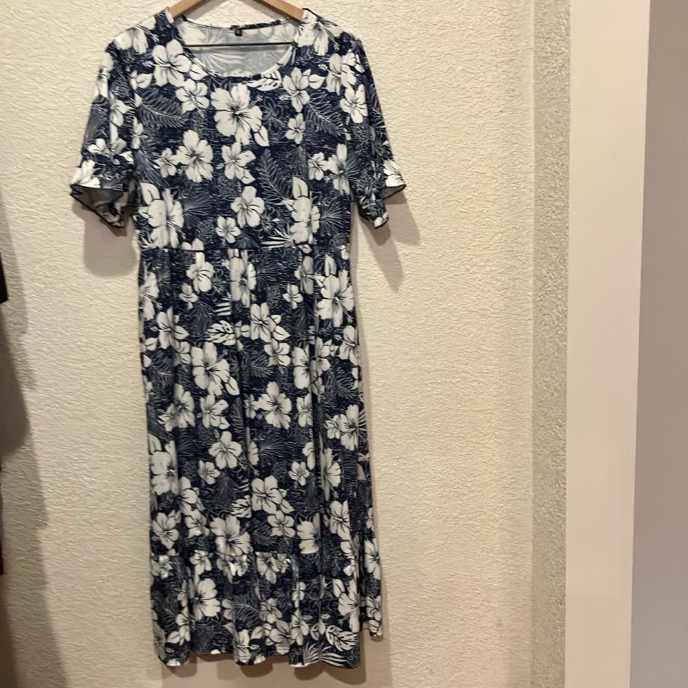 Floral Blue and White Dress